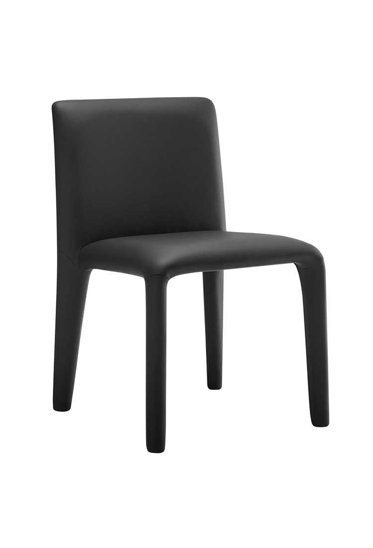 Chaise de salle à manger en cuir végétalien Noviara, noire