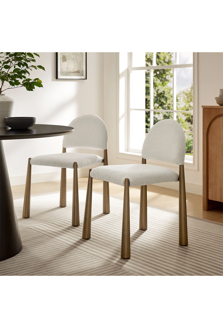 Chaise de salle à manger en tissu Alura, laiton crème
