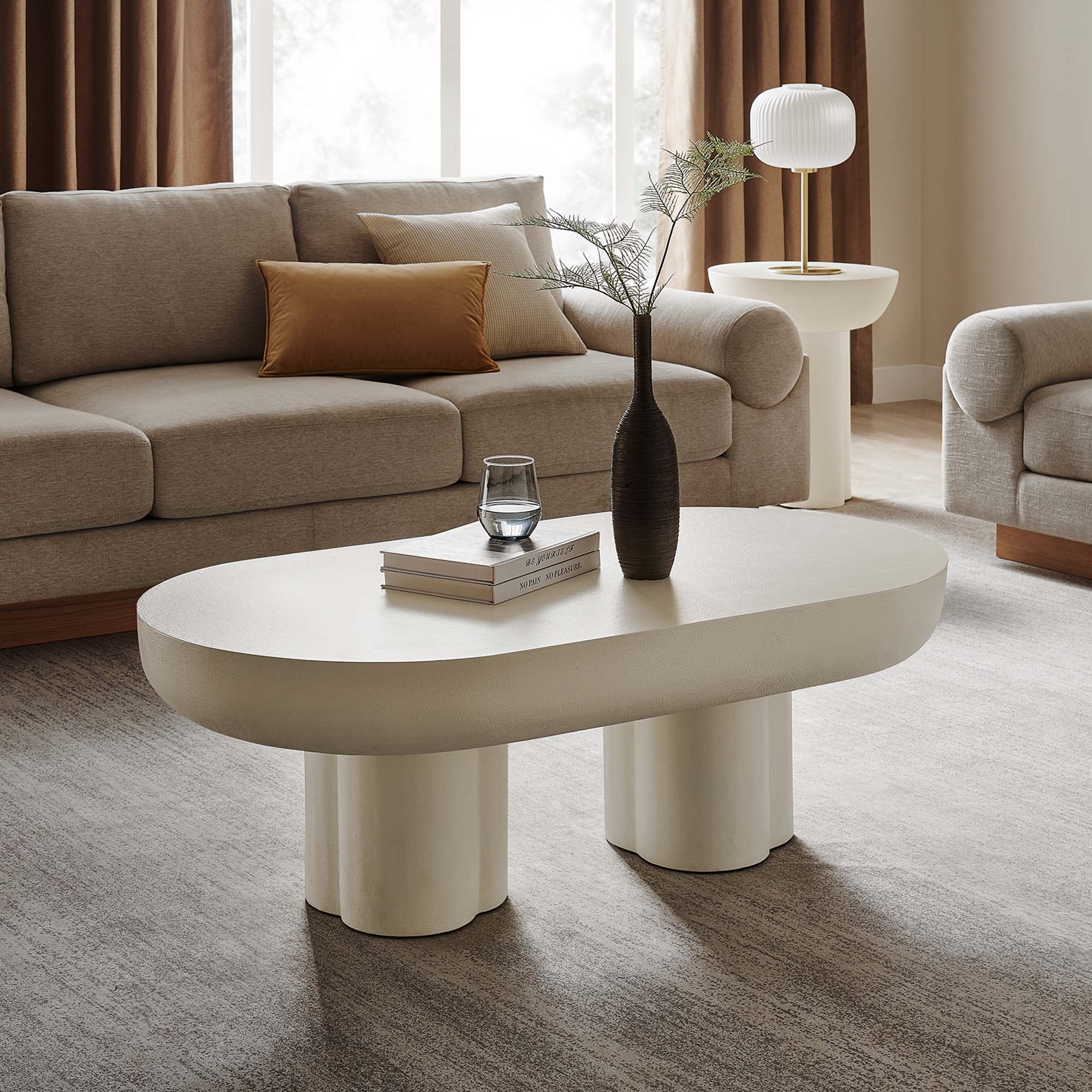 Table basse ovale Caspa, blanche