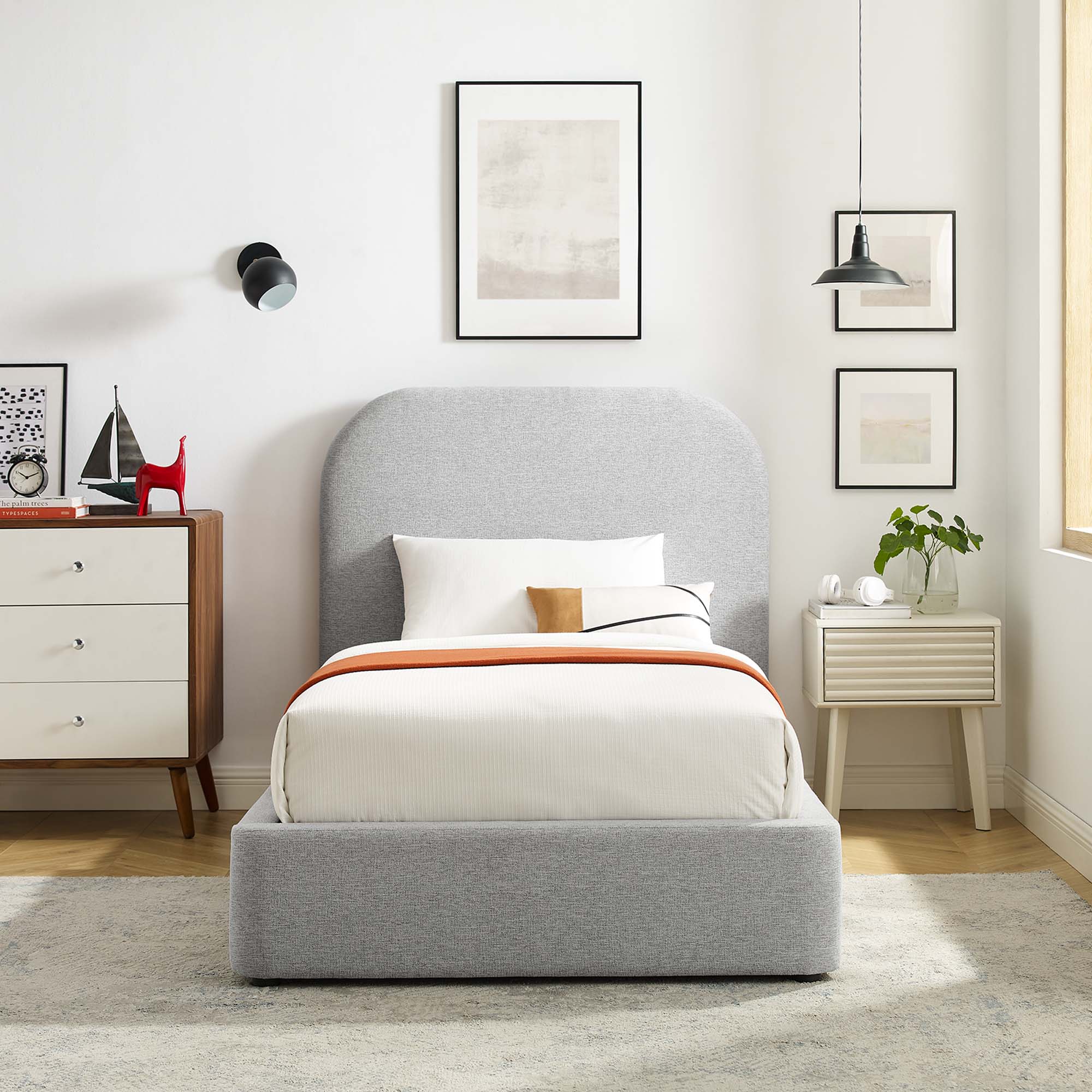 Lit simple rembourré Heather, gris clair
