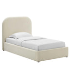 Lit simple en velours Heather, couleur crème
