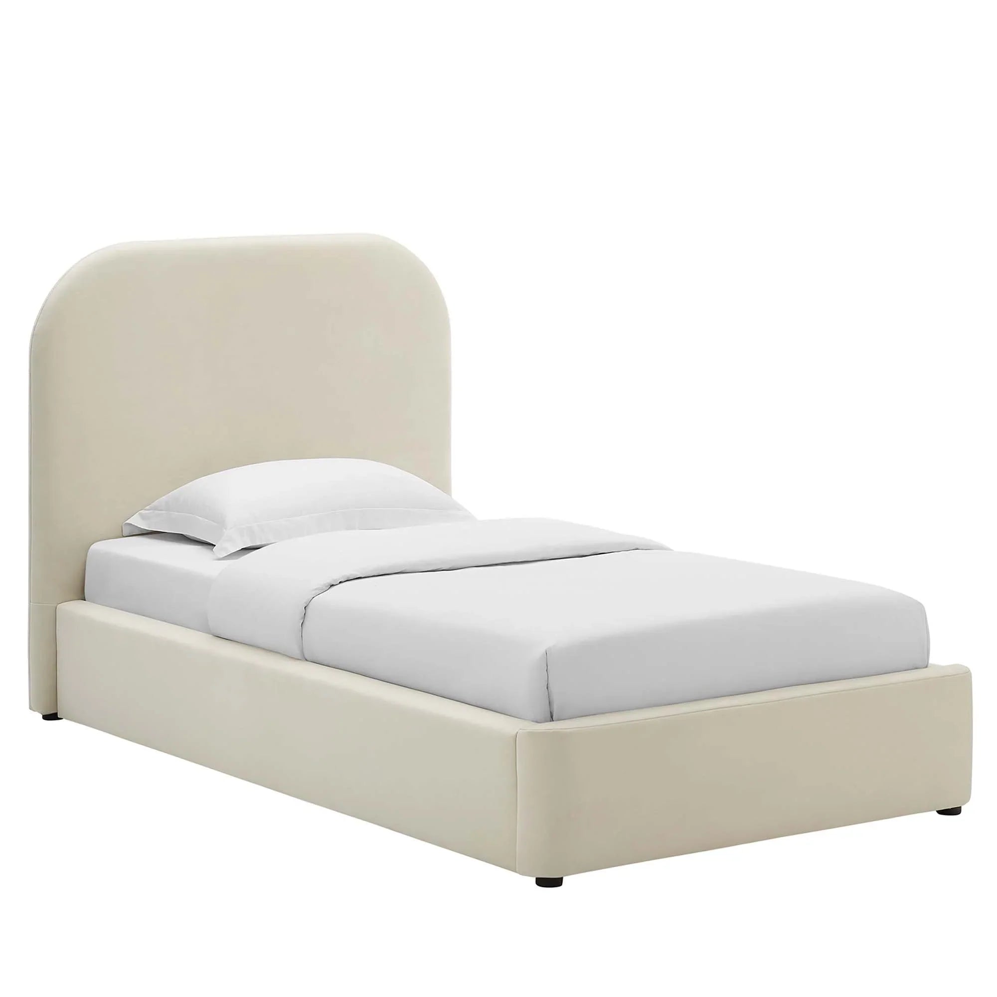 Lit simple en velours Heather, couleur crème