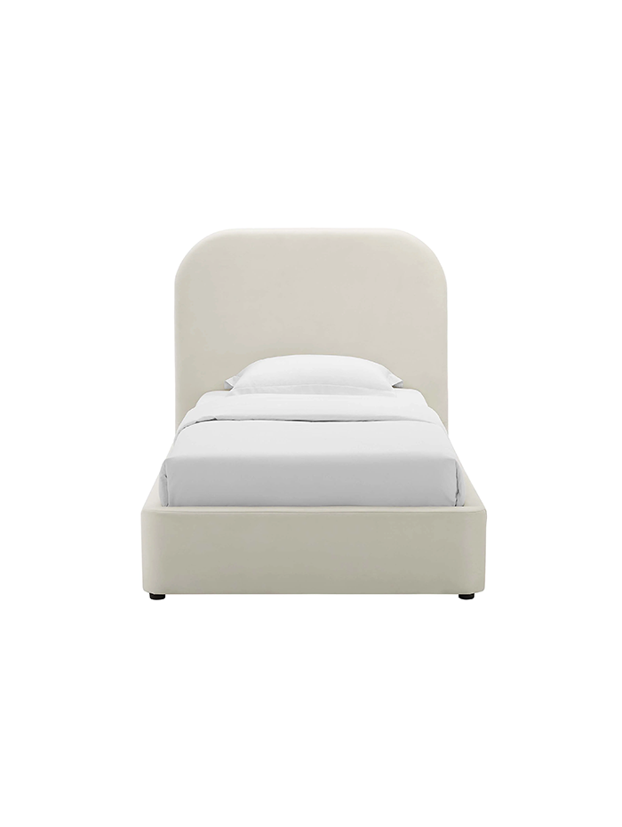 Lit simple en velours Heather, couleur crème