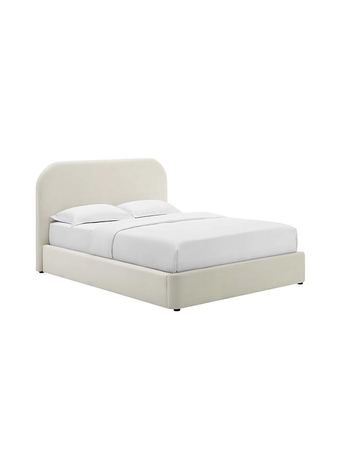 Lit double en velours chiné, couleur crème