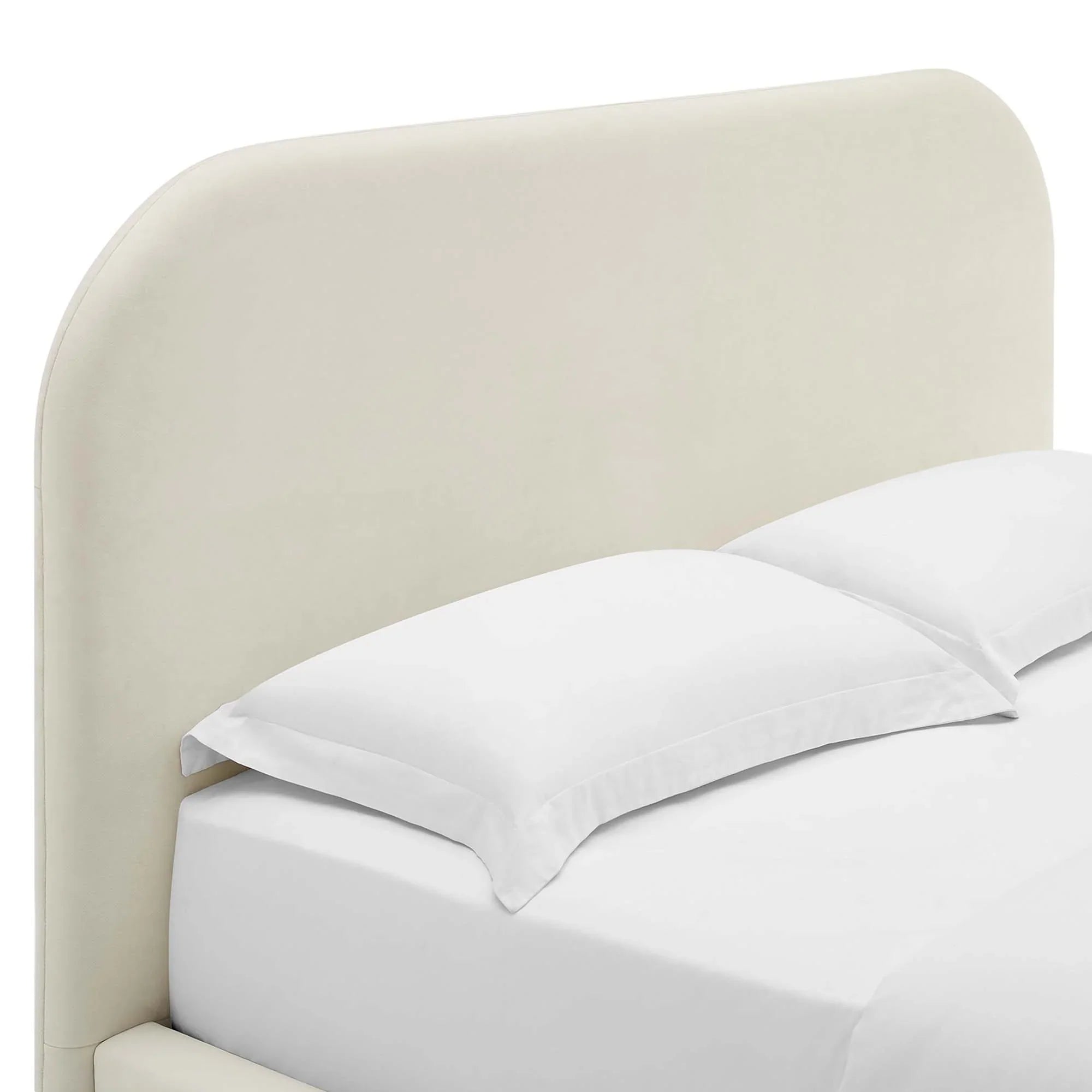 Lit double en velours chiné, couleur crème