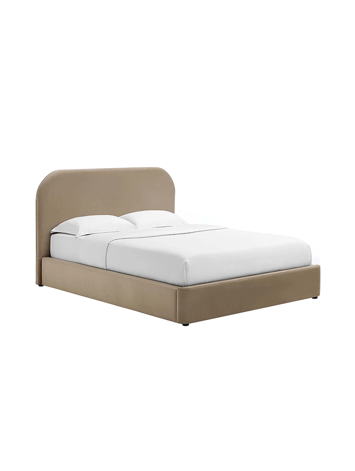 Lit double en velours Heather, taupe