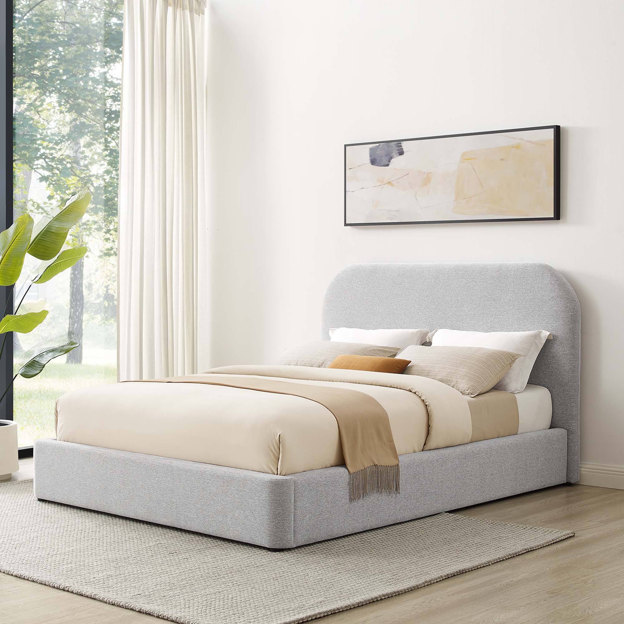 Lit king size rembourré Heather, gris clair