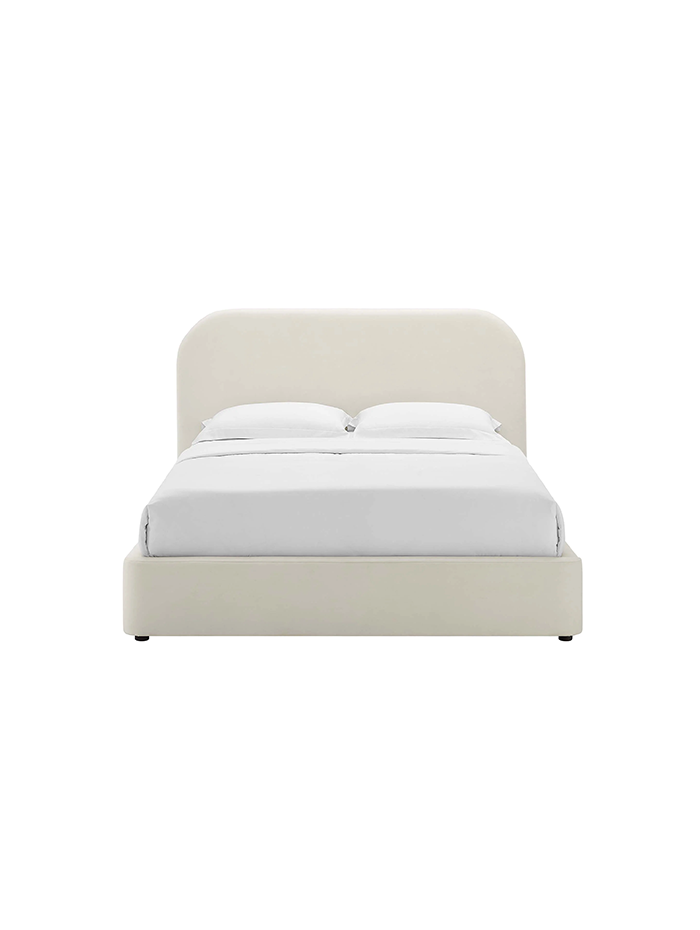 Lit Queen Size en velours Heather, couleur crème