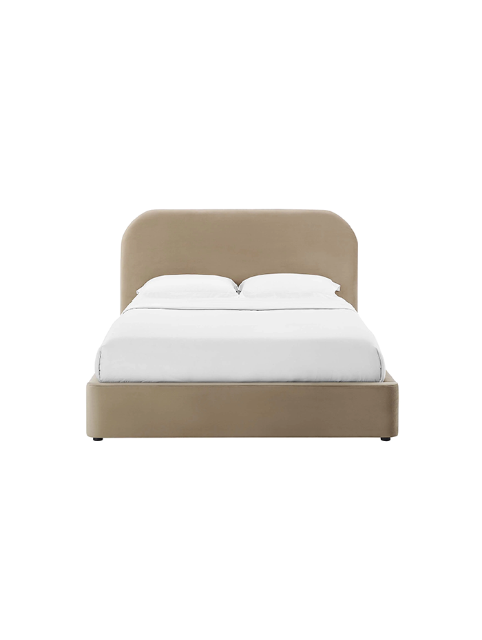 Lit Queen Size en velours Heather, taupe