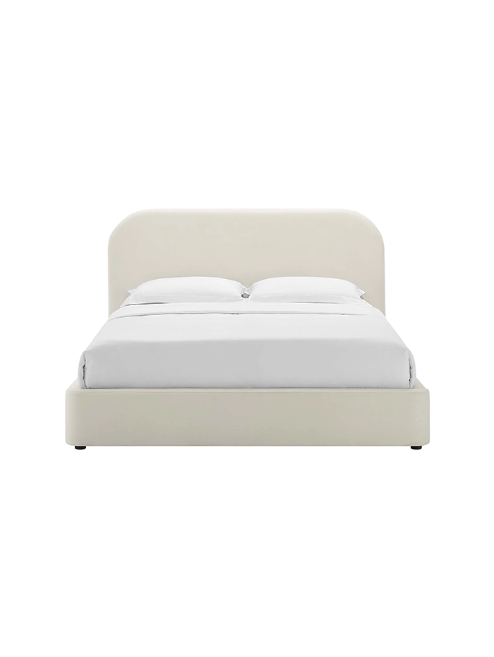Lit king size en velours Heather, couleur crème